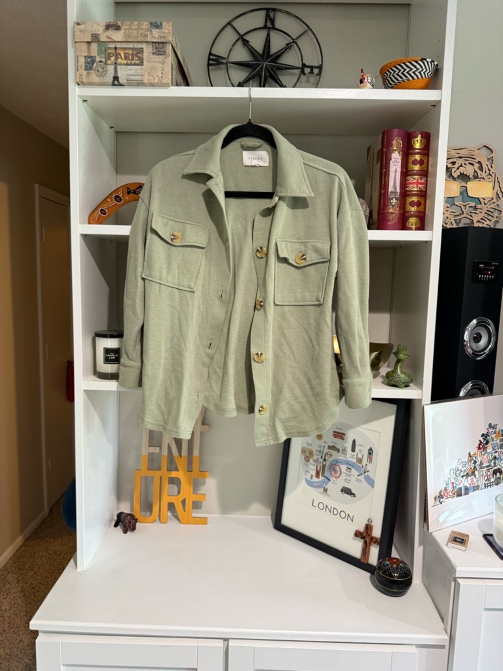Women’s Light Sage Utility Shacket with Patch Pockets